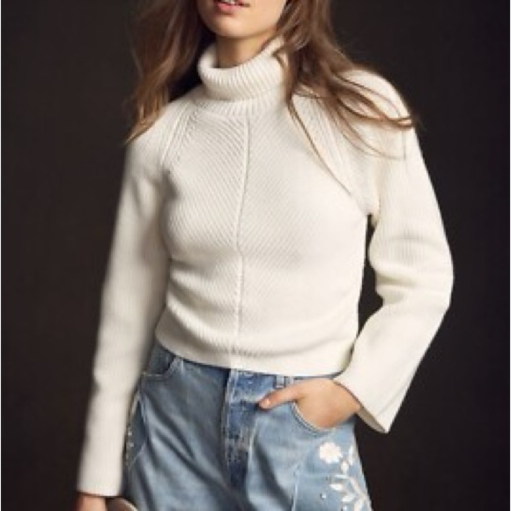 New Anthropologie Maeve Cropped Turtleneck Sweater Size Small